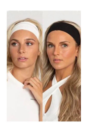 Kadın 2'li Pamuklu Siyah-Beyaz Esnek Bandana Saç Bandı Seti Image 0