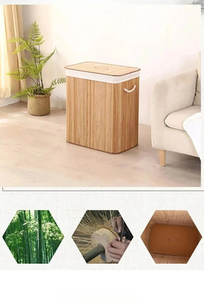 Bambu2 Bölmeli Kirli Çamaşır Sepeti Dikdörtgen 52x35x50 Cm Image 0