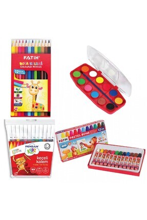 4'lü Okul Boya Seti - (12'li Keçeli Boya + 12'li Kuru Boya + 12'li Pastel Boya + 12'li Sulu Bo Image 0