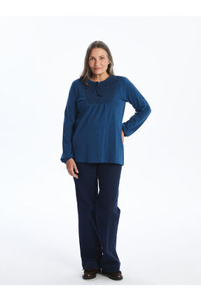 Bağlamalı Yaka Nakışlı Kadın Bluz (S5) Image 2