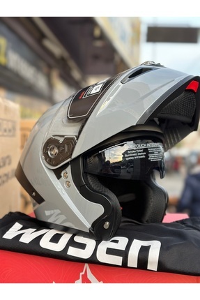 Wosen Nardo Gri Kask Çene Açılır | Çelik Mekanizmalı / Güneş Gözlüklü / Buff Hediye Image 1