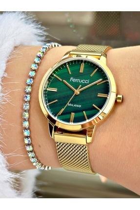 FERRUCCİ YEŞİL KADRANLI GOLD HASIR KADIN KOL SAATİ Image 0
