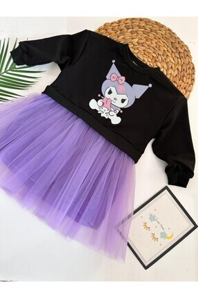 Kız Çocuk Siyah -Mor  Kuromi Tül Elbise Image 0