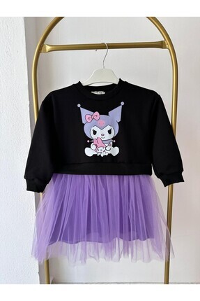 Kız Çocuk Siyah -Mor  Kuromi Tül Elbise Image 1
