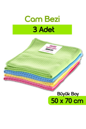 3'lü Cam Bezi Mikrofiber Cam Temizlik Bezi Baklava Desen Cam Bezi Toz Leke Bırakmaz 50x70 Cm Image 0