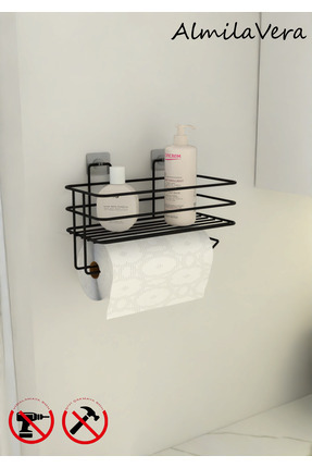 Yapışkanlı Raflı Kağıt Rulo Havluluk Peçetelik Siyah Banyo Mutfak Düzenleyici Raf Image 0