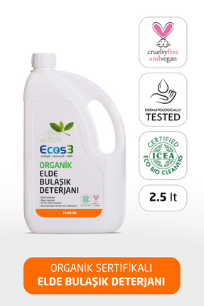 Organik Elde Bulaşık Deterjanı, Vegan Sertifikalı, Ekolojik, Hipoalerjenik, Aloe Vera’lı, 2.5 Lt Image 0