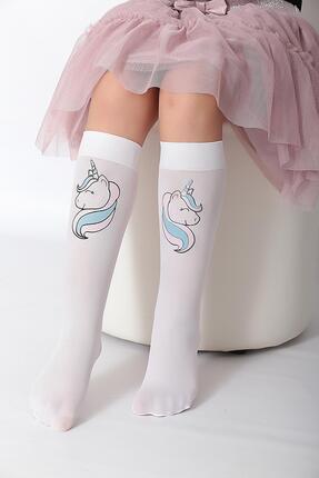 Çocuk Unicorn Baskılı Desenli Dizaltı Çorap Image 0