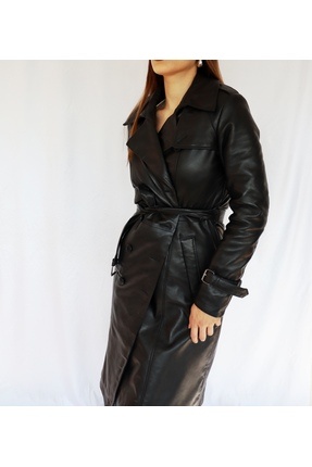 Hakiki Deri Kadın Trençkot Image 2