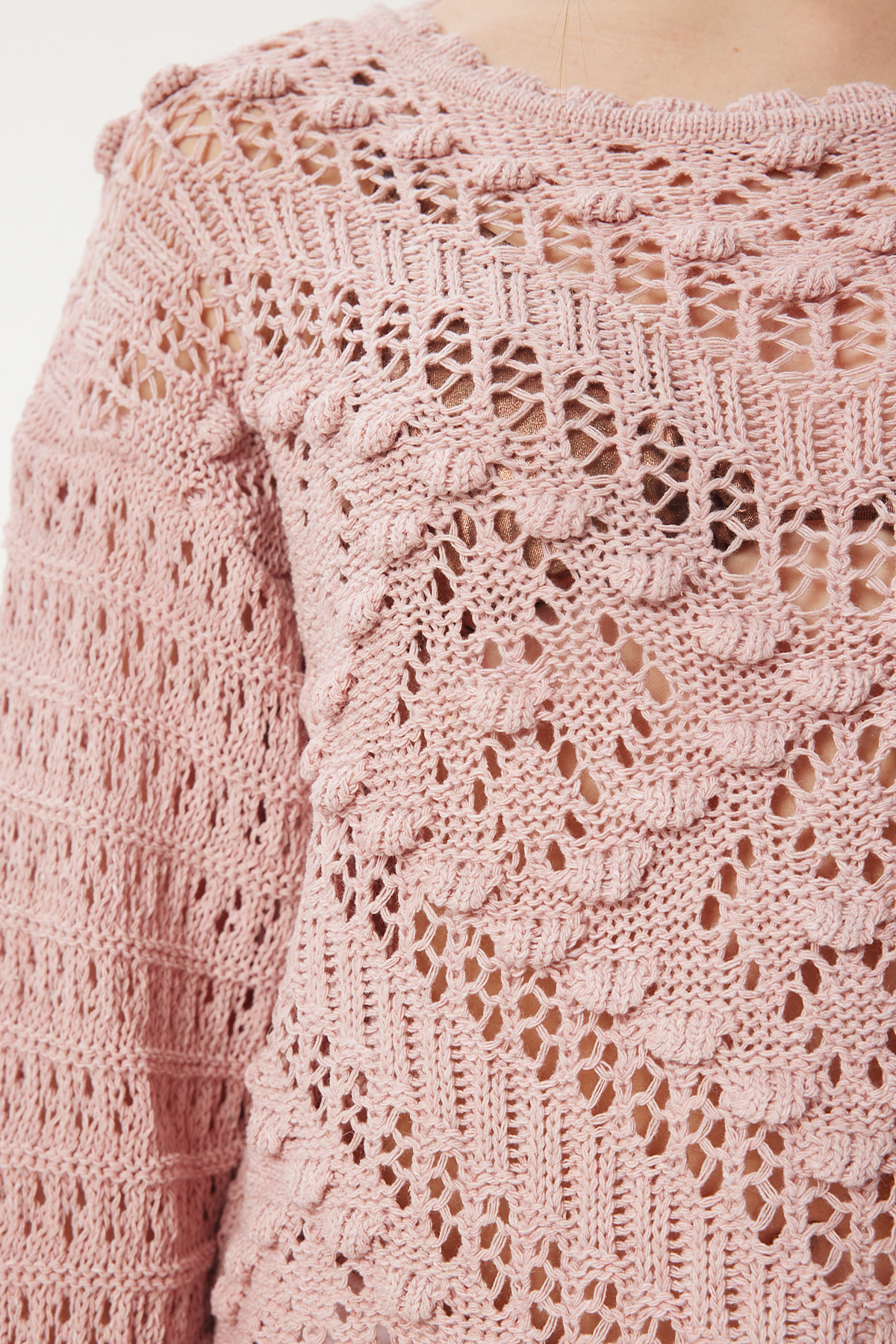 ژاکت بافتنی تابستانی یقه قایق پودری زنانه MW00107