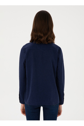 U.S. Polo Assn. Regular Fit Gömlek Yaka Lacivert Kadın Gömlek ELMY025Y Image 4