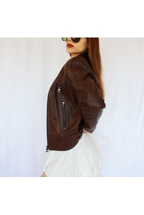 Kadın Kahverengi Hakiki Deri Ceket Image 3