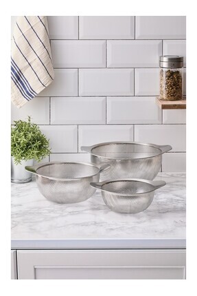 Çok Amaçlı Kulplu Paslanmaz Çelik Tel Süzgeç 3 Lü Set 18cm - 22cm - 26cm Image 0