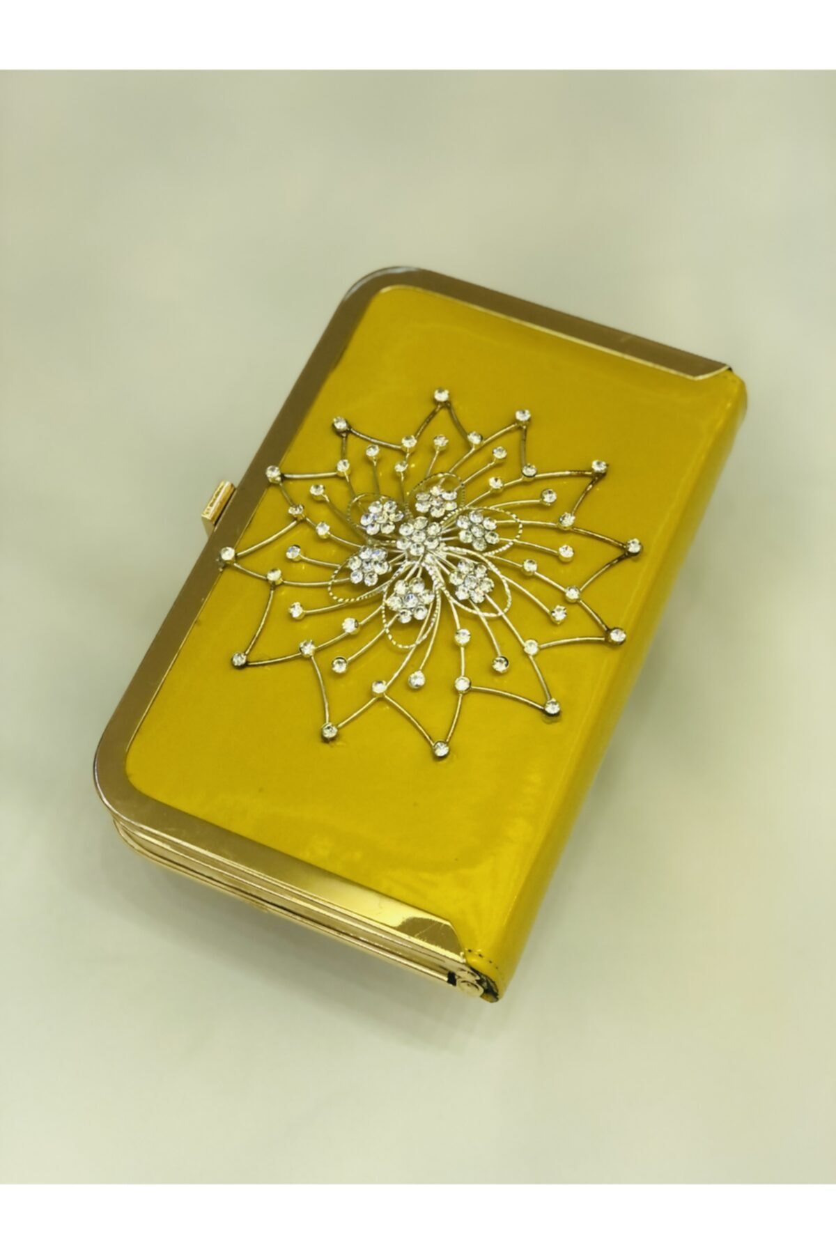 Dole Eşarp & Şal Kadın Hardal Rengi Swarovski Taşlı Özel Tasarım Çanta
