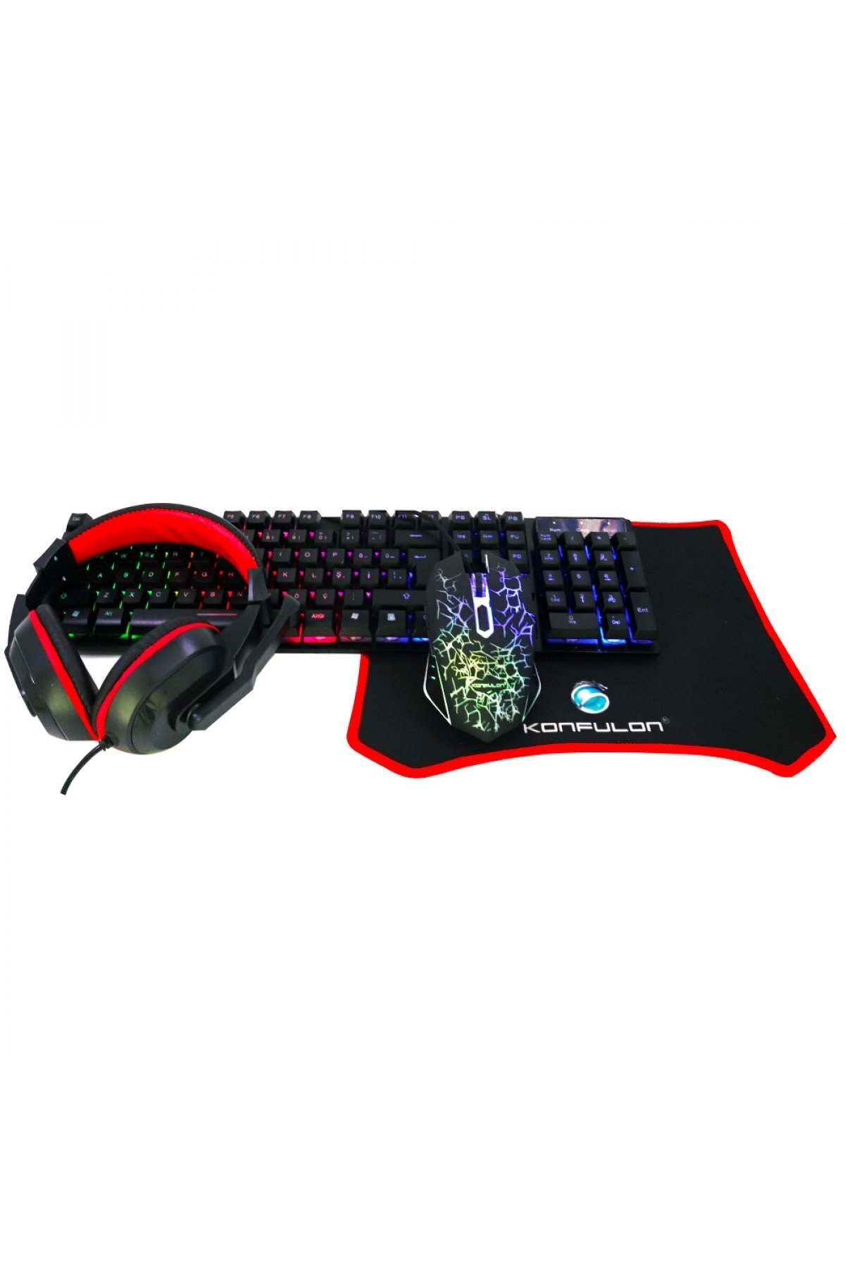 gnctech Konfulon Gy102 Türkçe Q Rgb Işıklı Gaming Klavye Mouse Mousepad Oyuncu Kulaklığı 4in1 Set