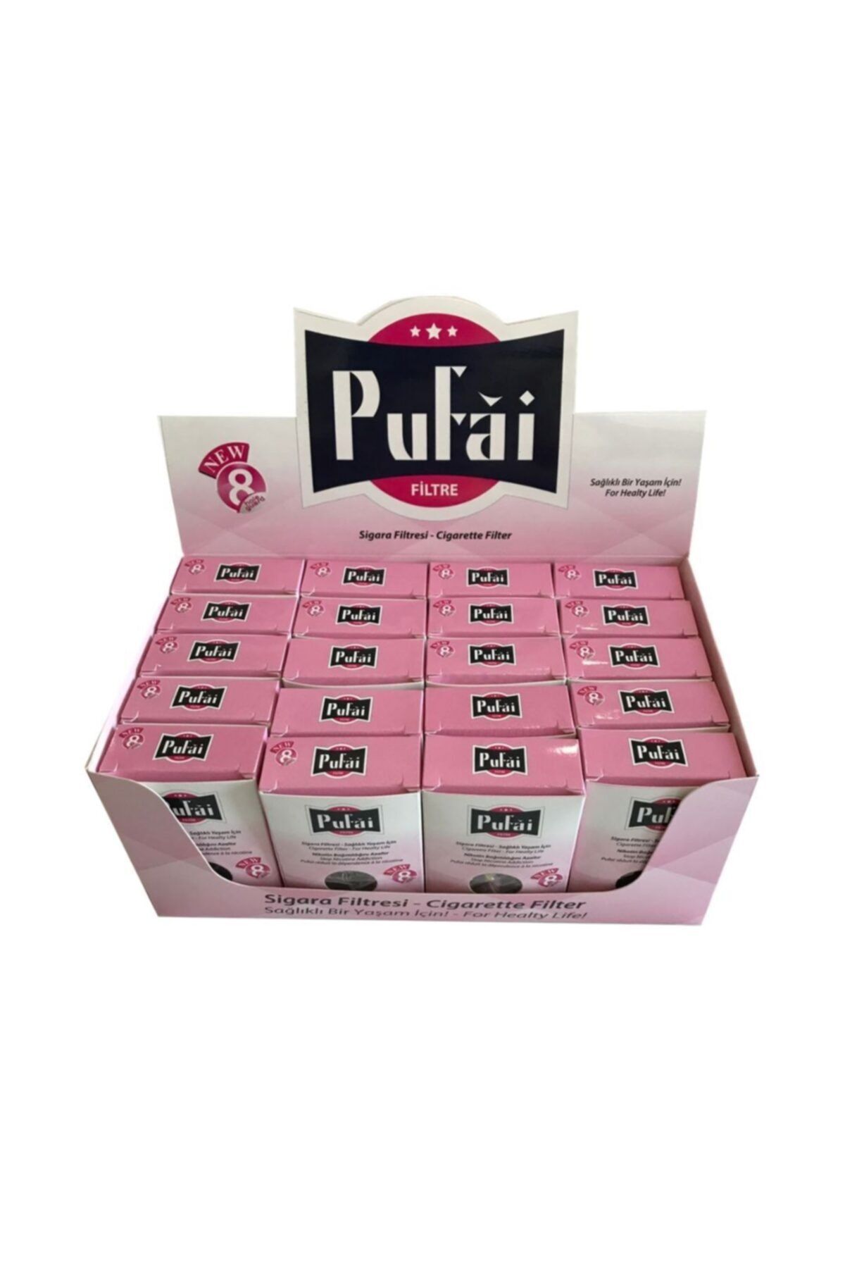 Pufai Sigara Filtresi Ağızlığı Normal Boy 8 Mm Filtresli Sigara Ağızlığı 600 Adet 20 Pembe Kutu