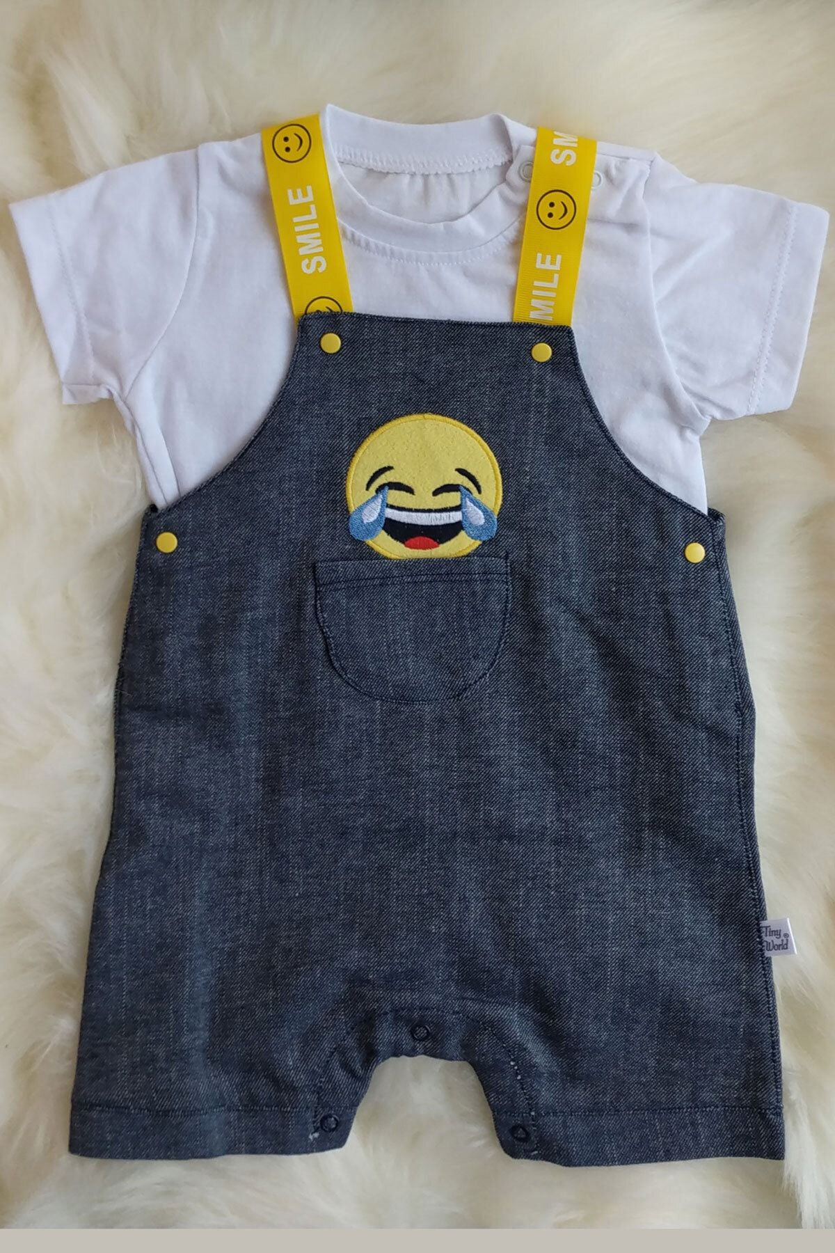 Modaminik Smile Aplikeli Bebek Salopet Badili Takım