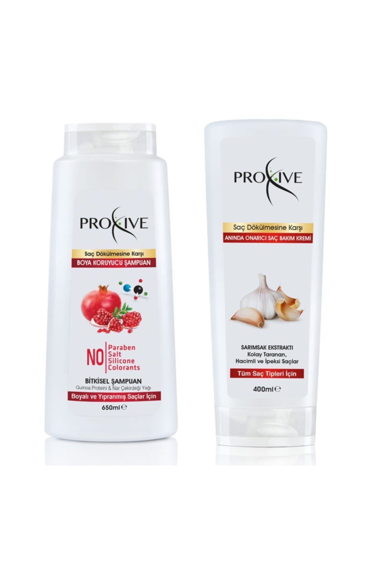 PROXİVE Tuzsuz Parabensiz Silikonsuz Boyasız Boya Koruyucu Şampuan 650 ml Anında Onarıcı Saç Kremi