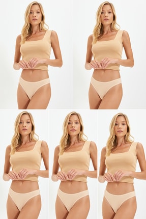 TRENDYOLMİLLA Ten Pamuklu Basic Tanga  5'li Paket K&uuml;lot THMSS21KU0136