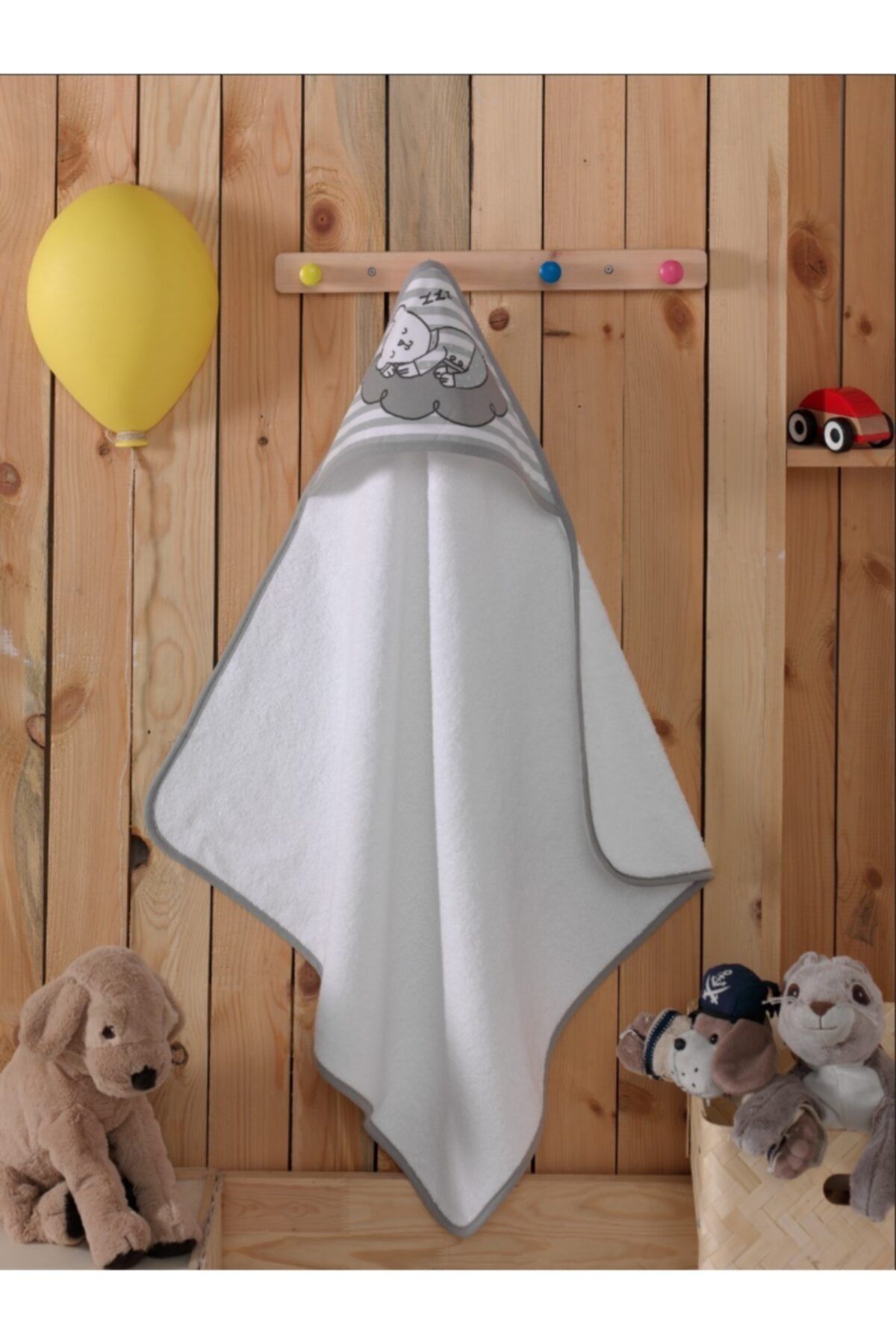Alpar Tekstil Bebek Banyo havlu kundak - uykucu ayıcık/ beyaz