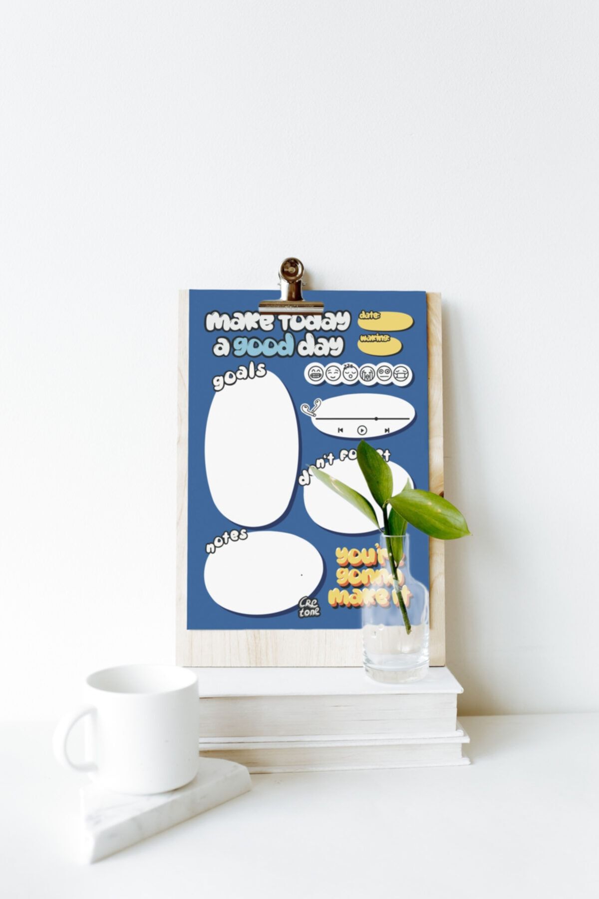 Cretone Mavi Daily Planner - A5 Boyutunda Özel Tasarım Mavi Günlük Planlayıcı