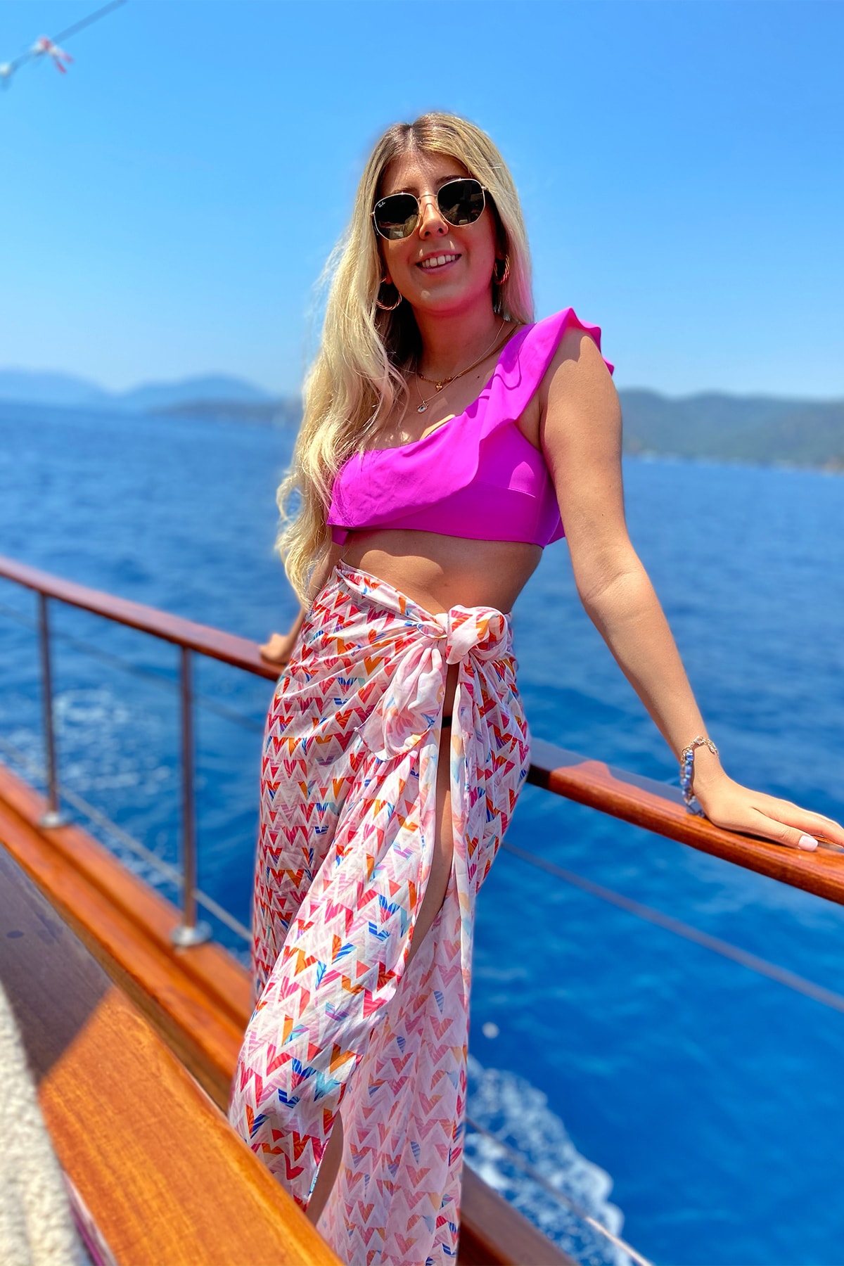 Sista Atelier Sista Beachwear - Çok Renkli Zikzak Desen Şifon Saten Amy Pareo