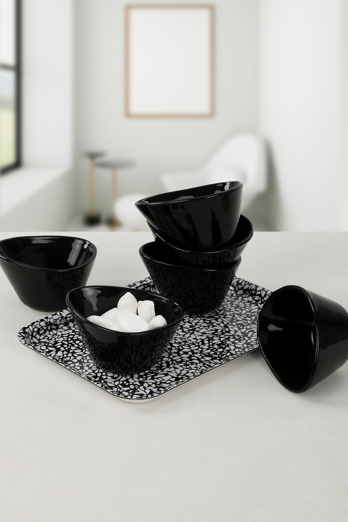 Keramika Siyah Miska Çerezlik / Sosluk 12 Cm 6 Adet