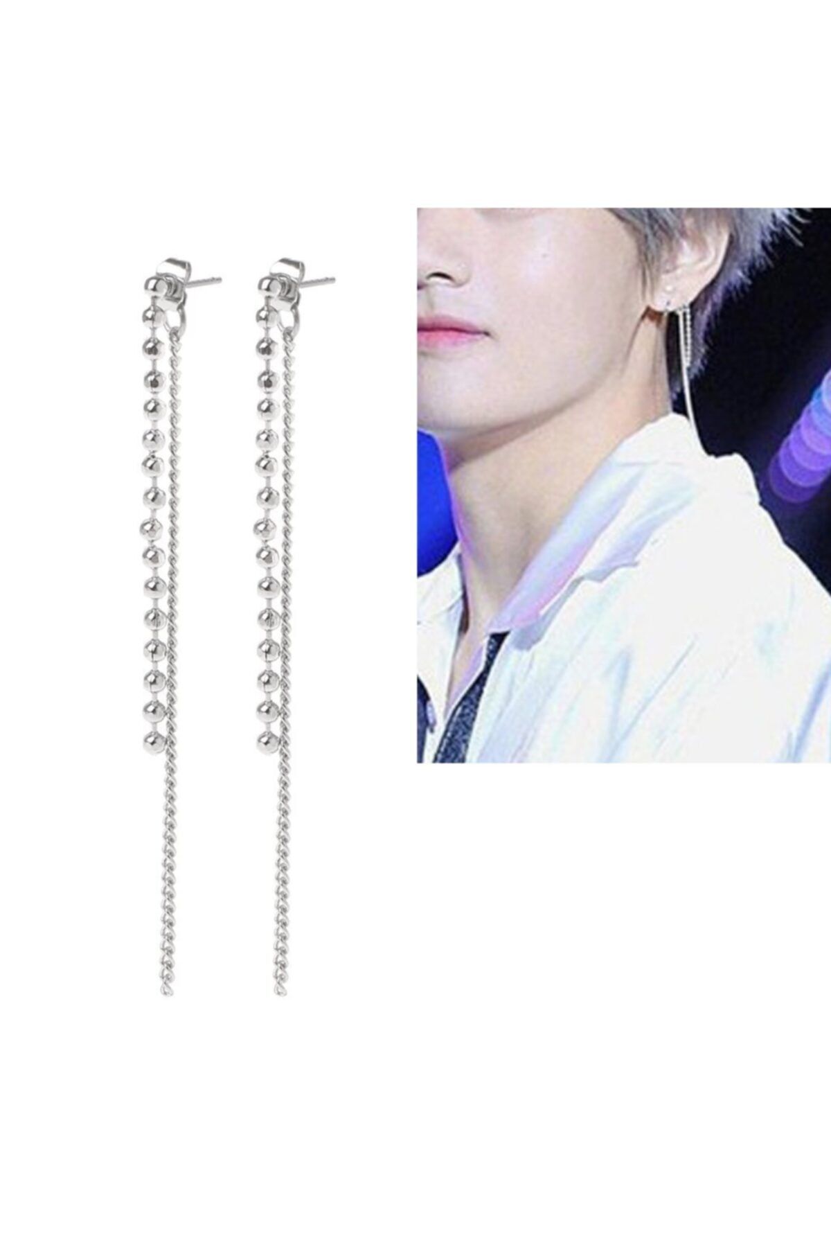 Kolpa Görkem Kore Taehyung Boncuk Zincir Küpe