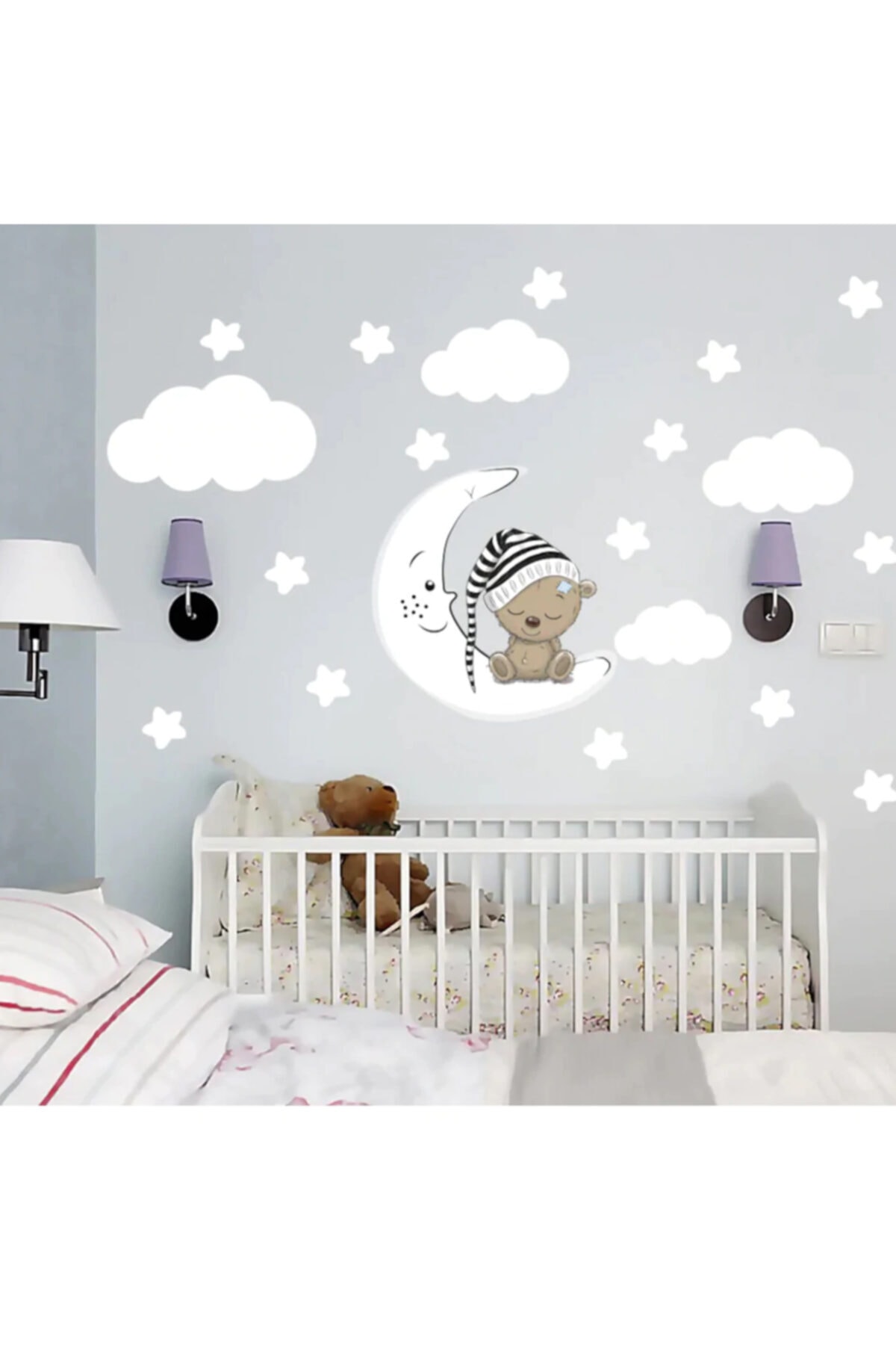 Kt Grup Uyuyan Ayıcık, Yıldız, Bulut Set Bebek Çocuk Odası Duvar Sticker
