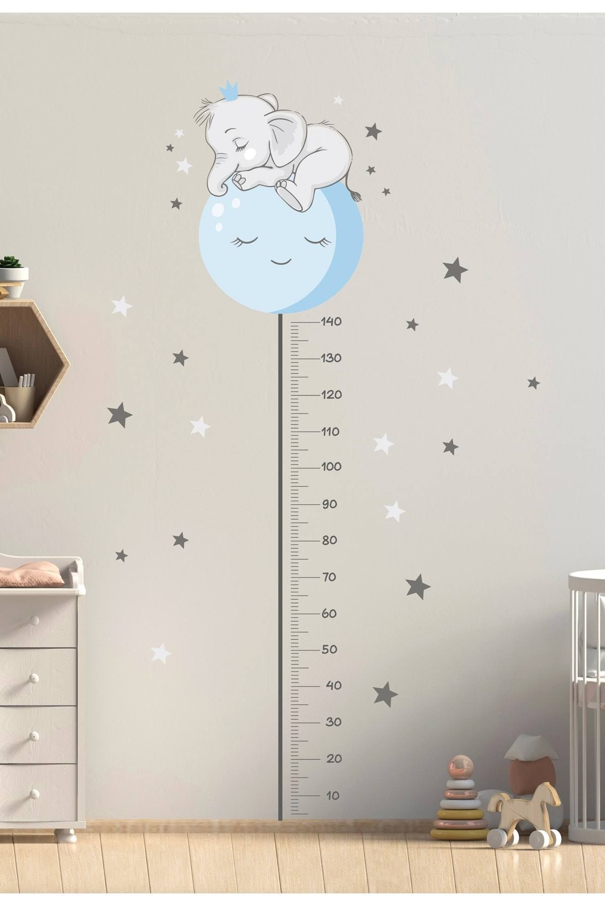 Kt Grup Renkli Mavi Filli Boy Ölçer Duvar Sticker Seti