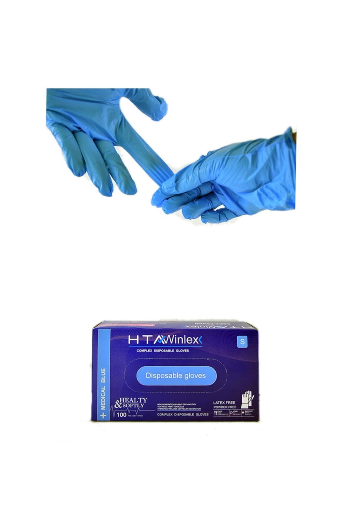 HTA Pudrasız Hibrit Teknoloji 100 Adet L Beden Eldiven Mavi 1 Kutu