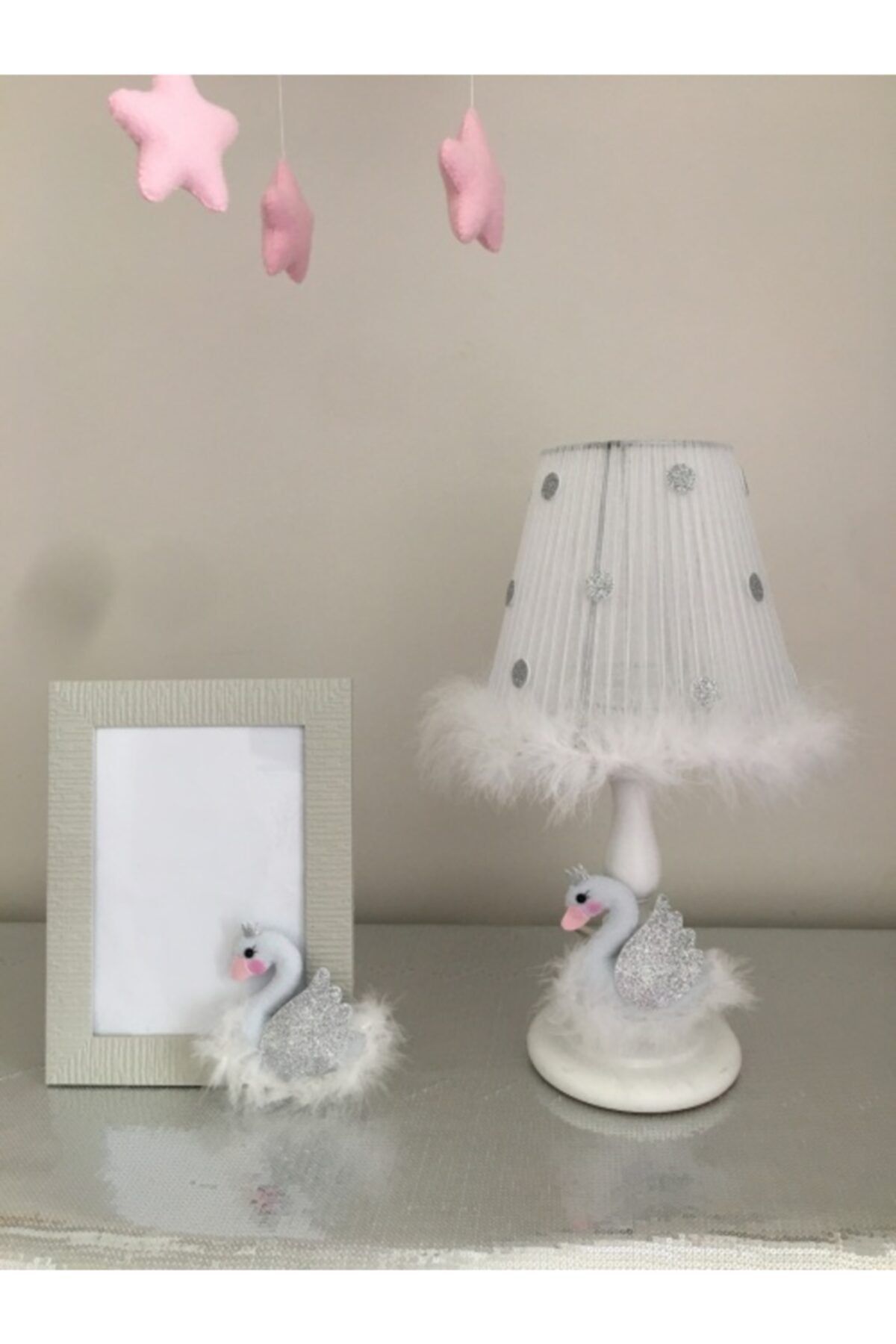 Keçeli parti hayalleri Bebek Çocuk Odası Abajur Çerçeve Kuğu Açık Pembe