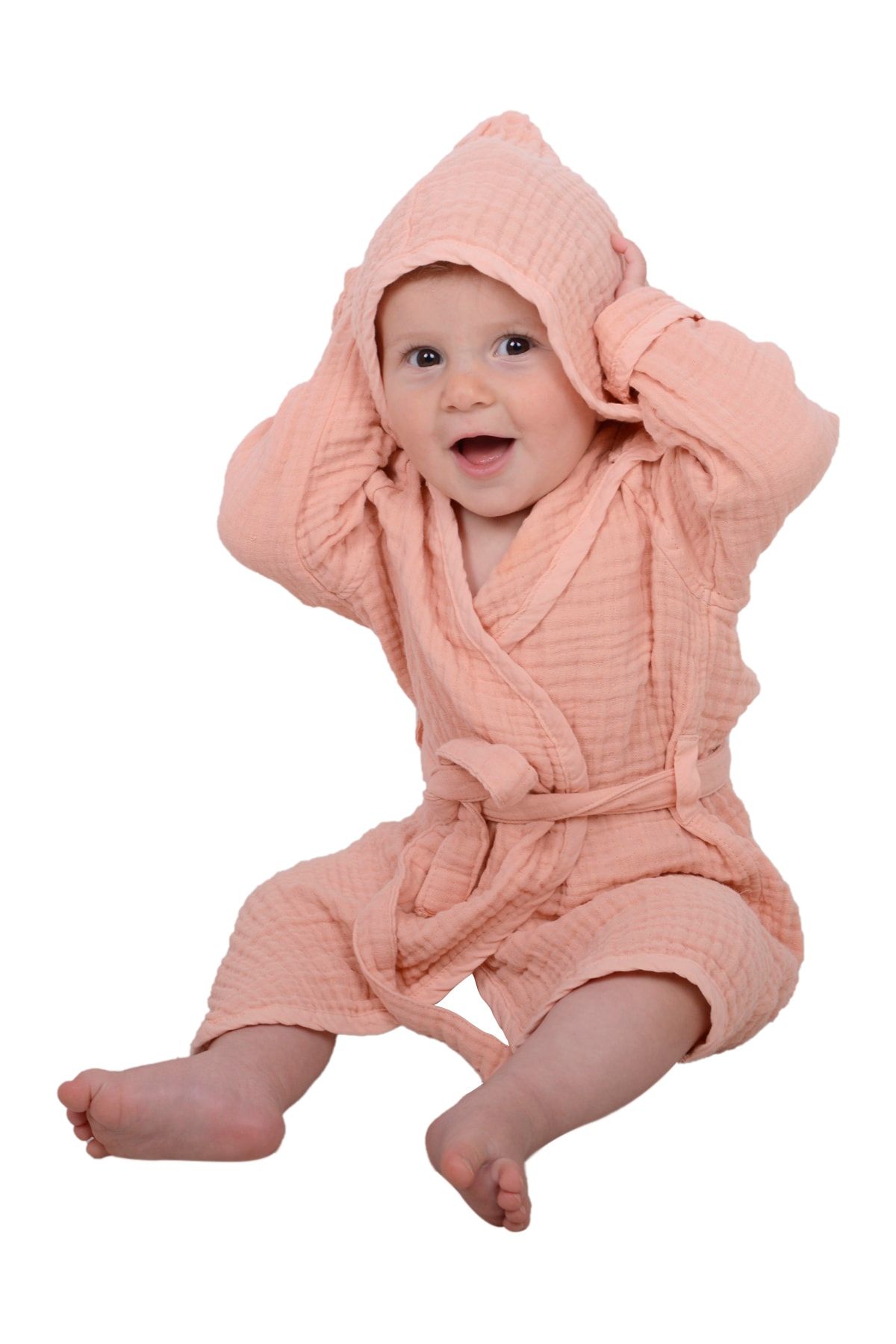 Muslin bebe Müslin Bornoz 4 Kat Doğal Pamuk Organik Boya 3-4 Yaş
