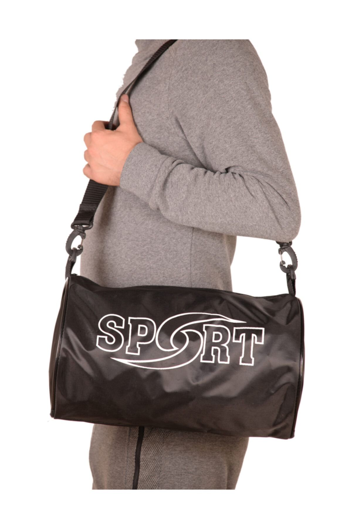 Babres Ünisex Siyah Sporcu Silindir Omuz Askılı Spor Çantası