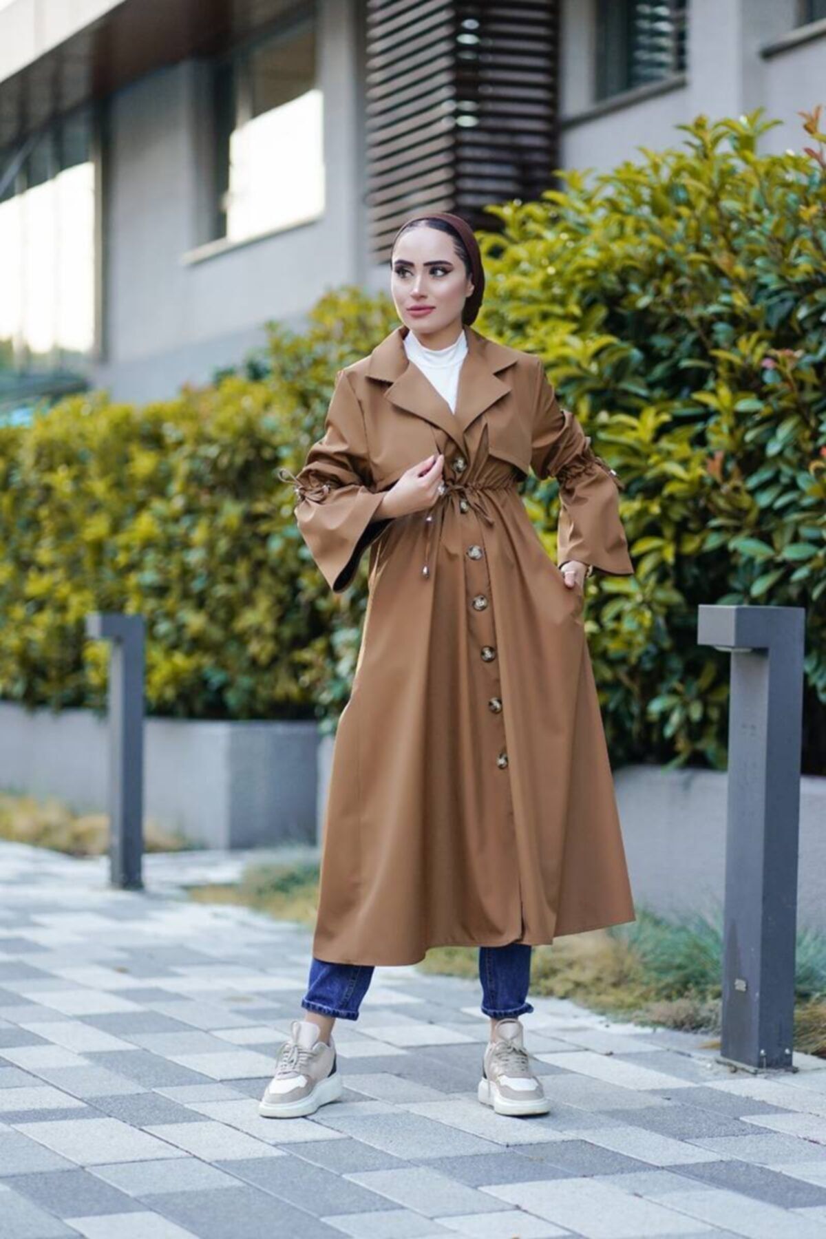 BURCU TESETTÜR Kolları Ipli Trenç Mdr7346 Kahve