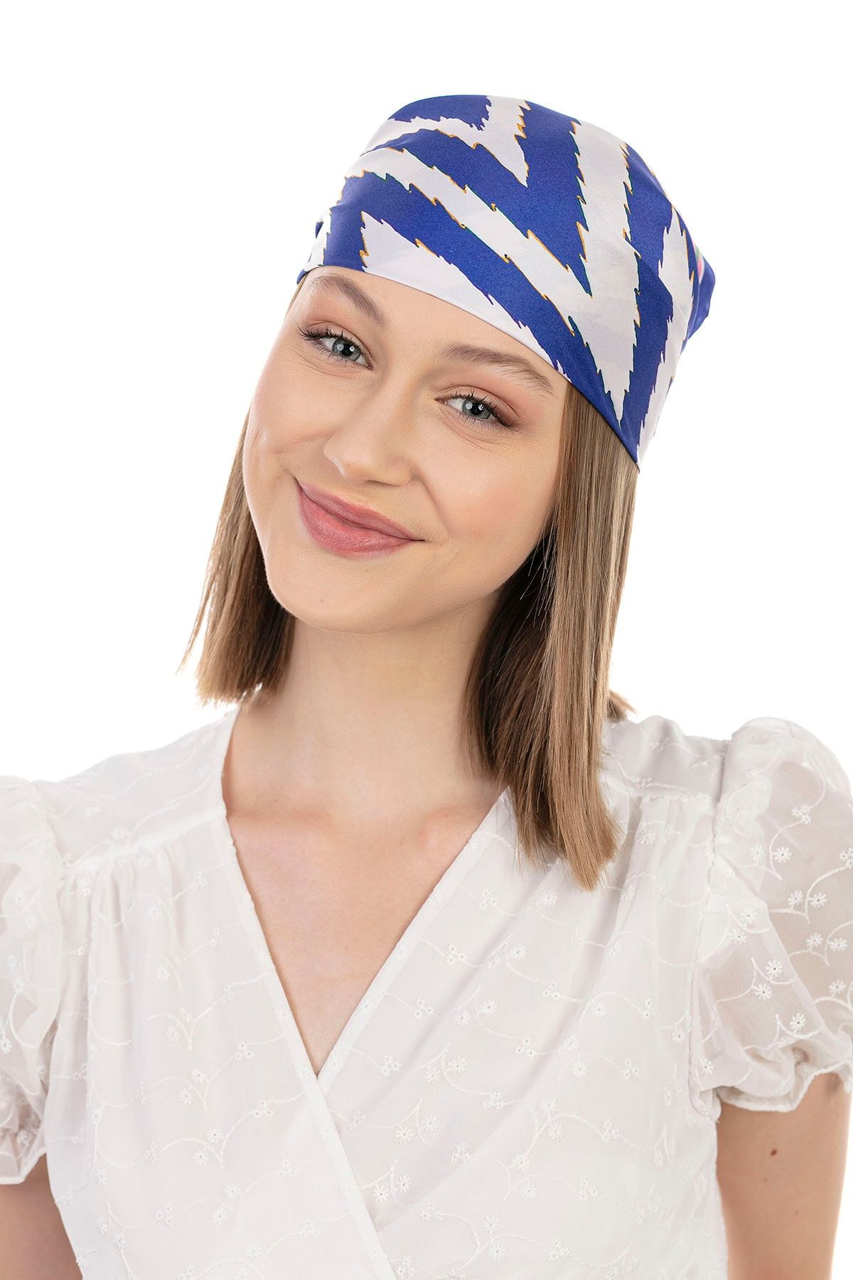 YLondon 13797 Zigzag Desenli Mavi Bandana Fular