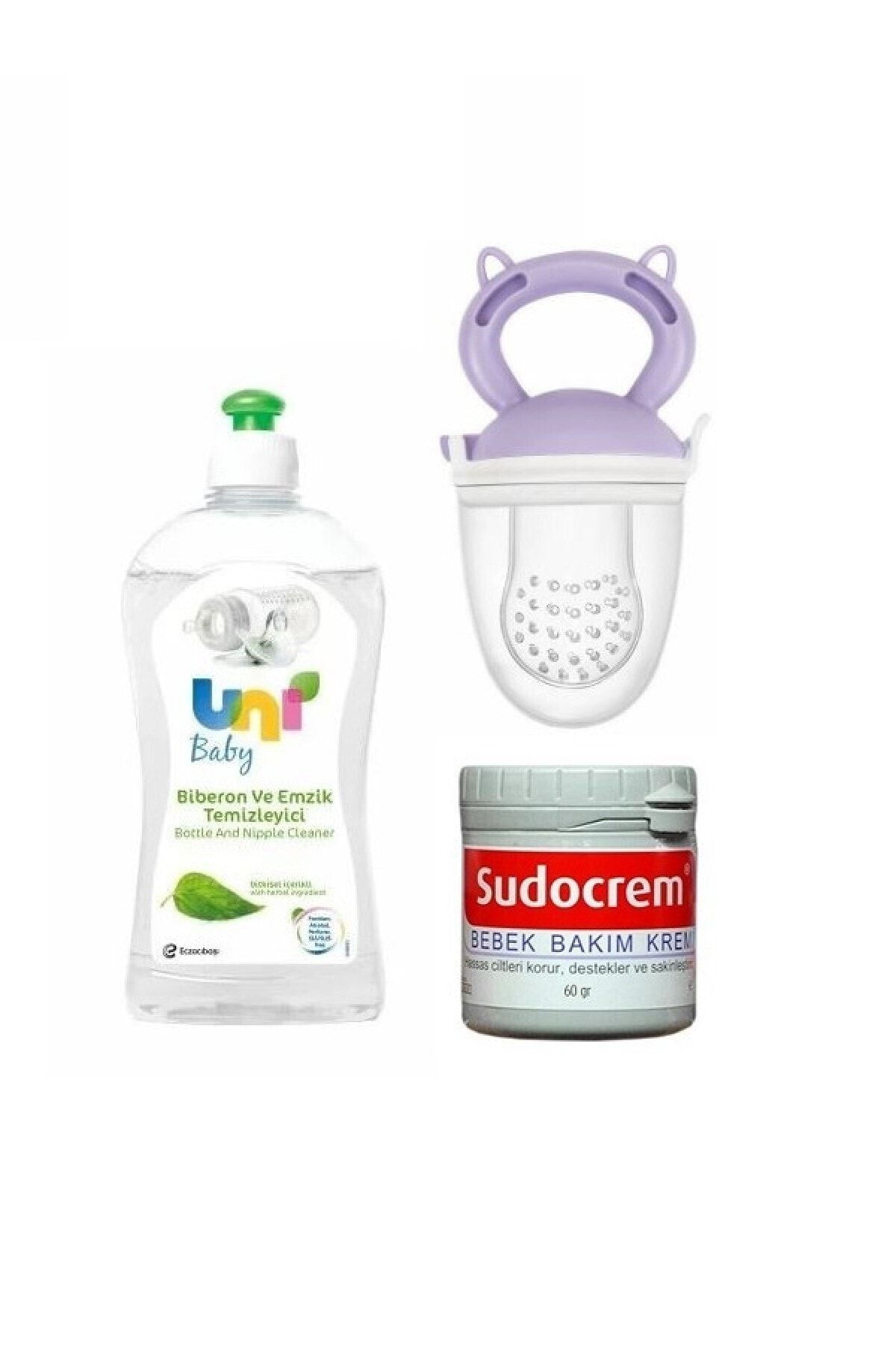 Uni Baby Biberon Ve Emzik Temizleyici 500 ml +Hassas Ciltlere Özel Krem 60 gr +Meyve Süzgeci Mor