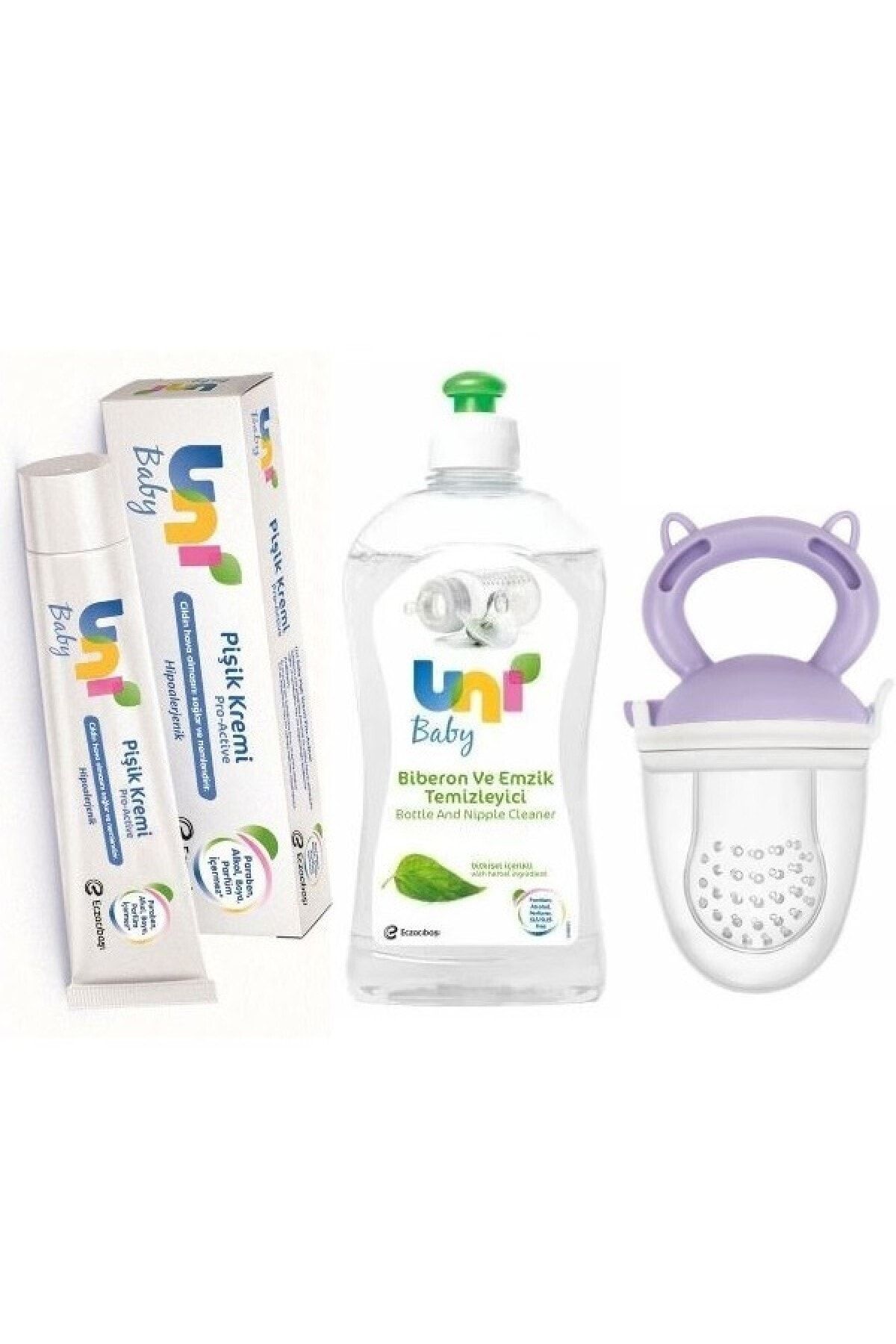 Uni Baby Biberon Ve Emzik Temizleyici 500 ml +Unı Baby Pişik Önleyici 30 ml +Meyve Süzgeci Mor