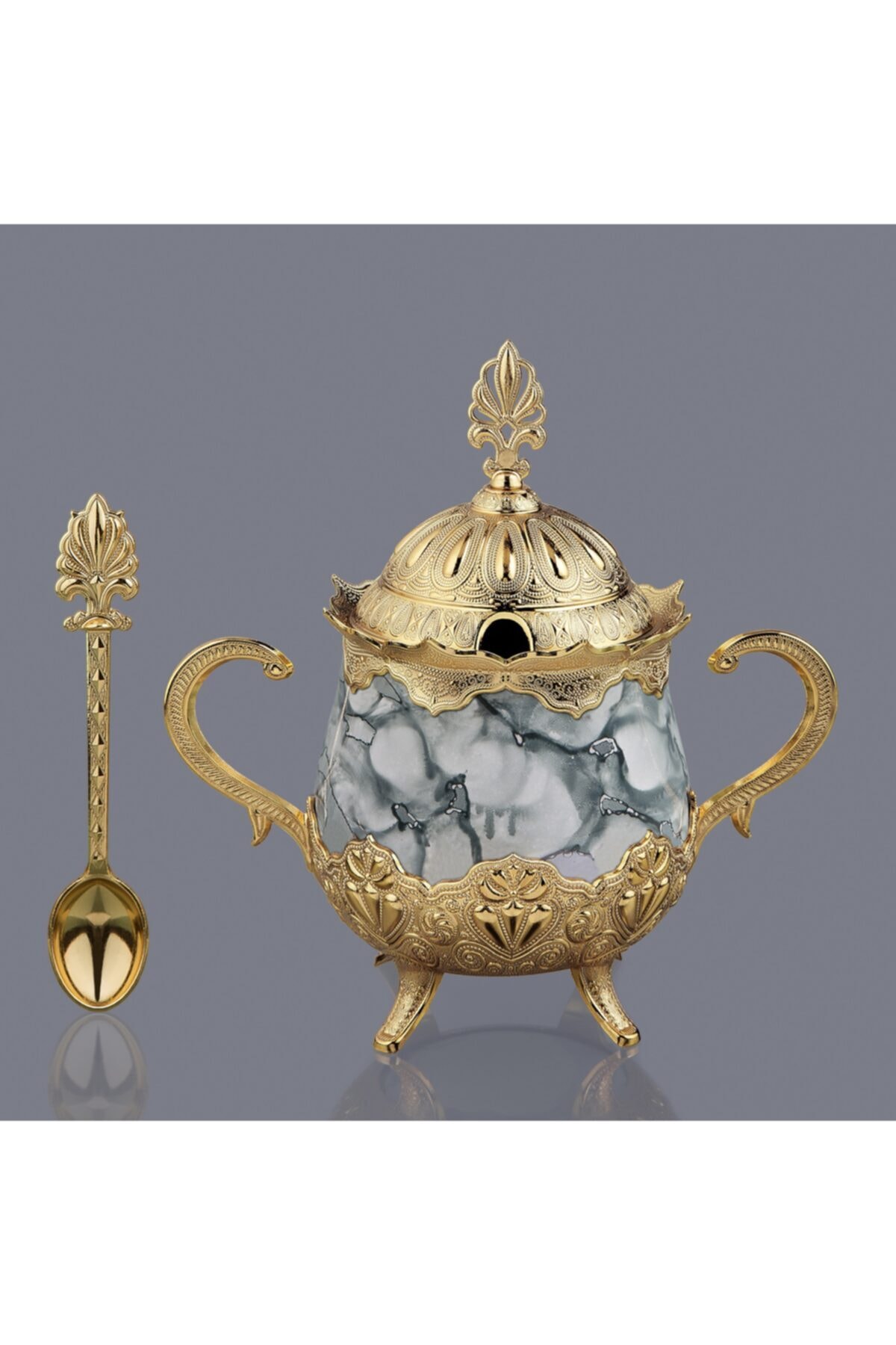 Olcay Home Kapaklı Porselen Şekerlik , Baharatlık - Gold Gri