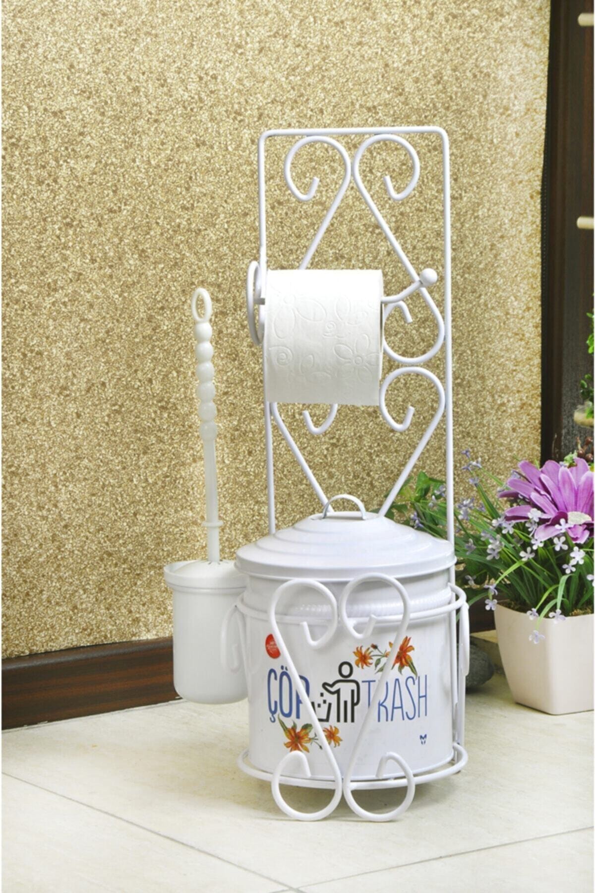 Yıldıray Metal Çöp Kovalı Askılı Banyo Seti + Fırça Beyaz