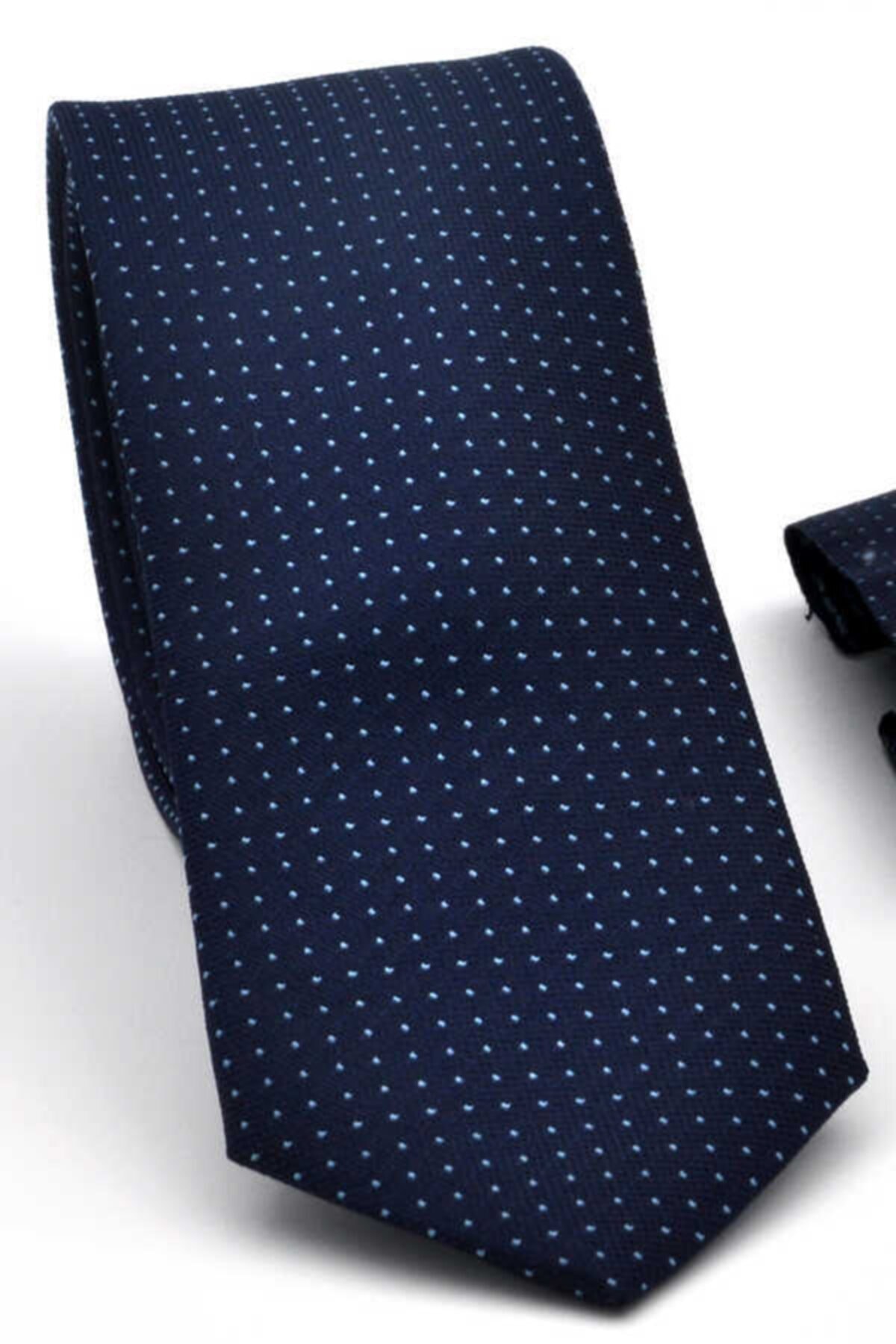 Gaffy Mavi Nokta Desenli Lacivert Dokuma Kumaş Mendilli Slim Fit Kravat / Sdk-21811