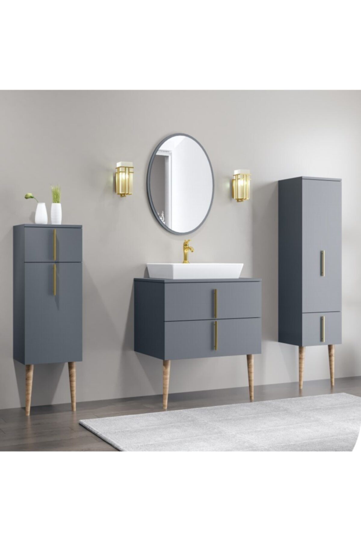 Linra Mobilya Lnr-038 Venüs 80 Cm Lavabolu Takım Gri Banyo Dolabı