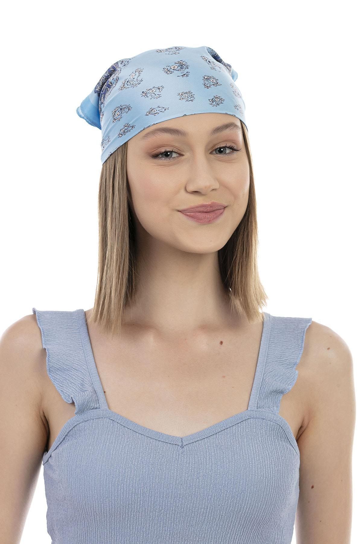 YLondon 13773 Şal Desenli Bebe Mavi Bandana Fular