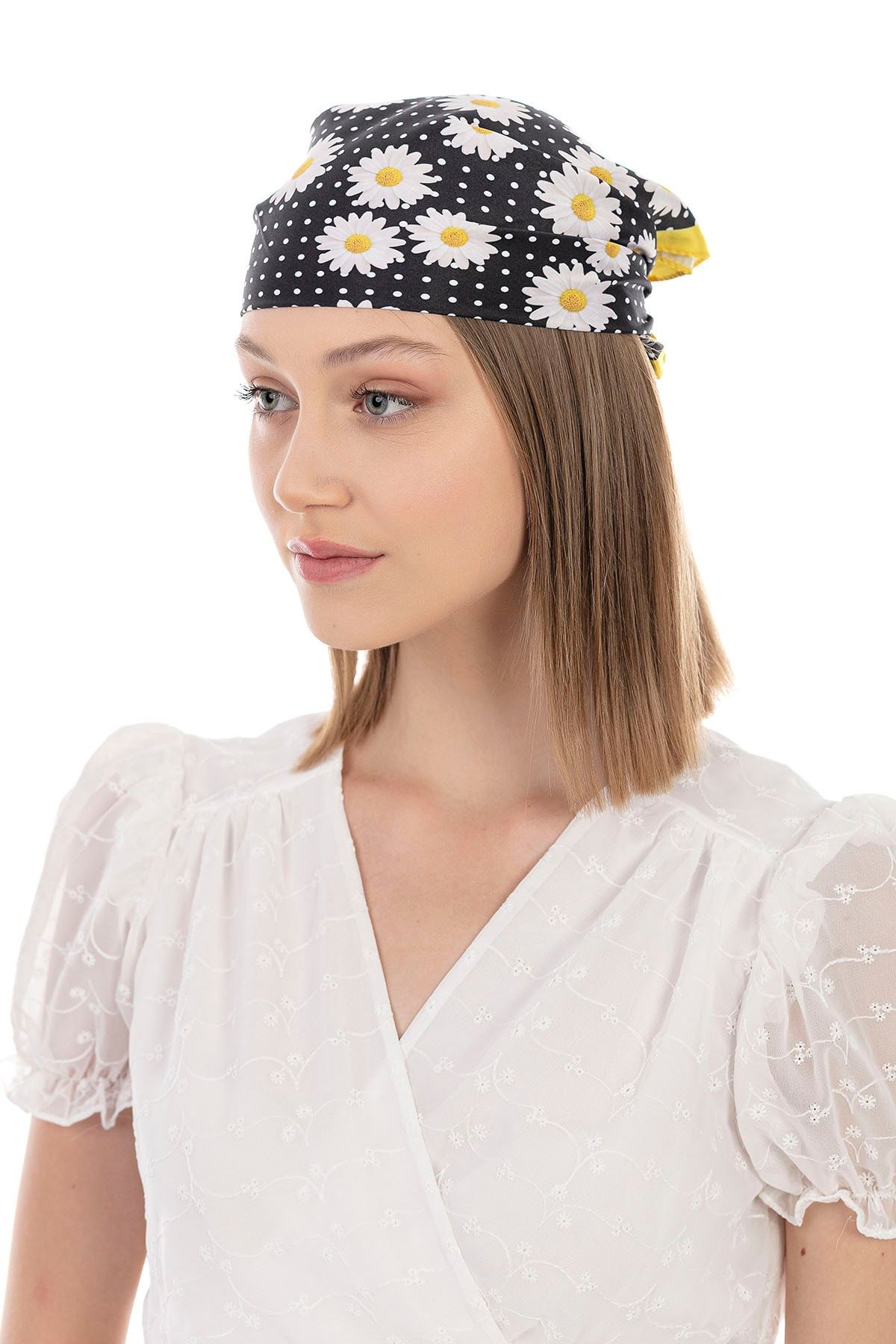 YLondon 13904 Çiçek Desenli Siyah Bandana Fular