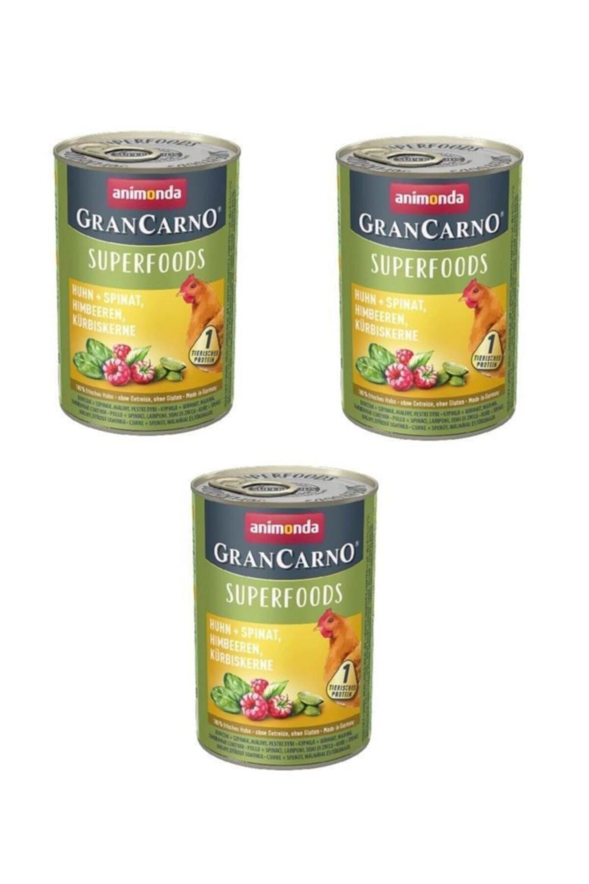 Animonda Gran Carno Superfoods Tavuk Ispanak Ahududu Köpek Konservesi 400 gr 3 Adet