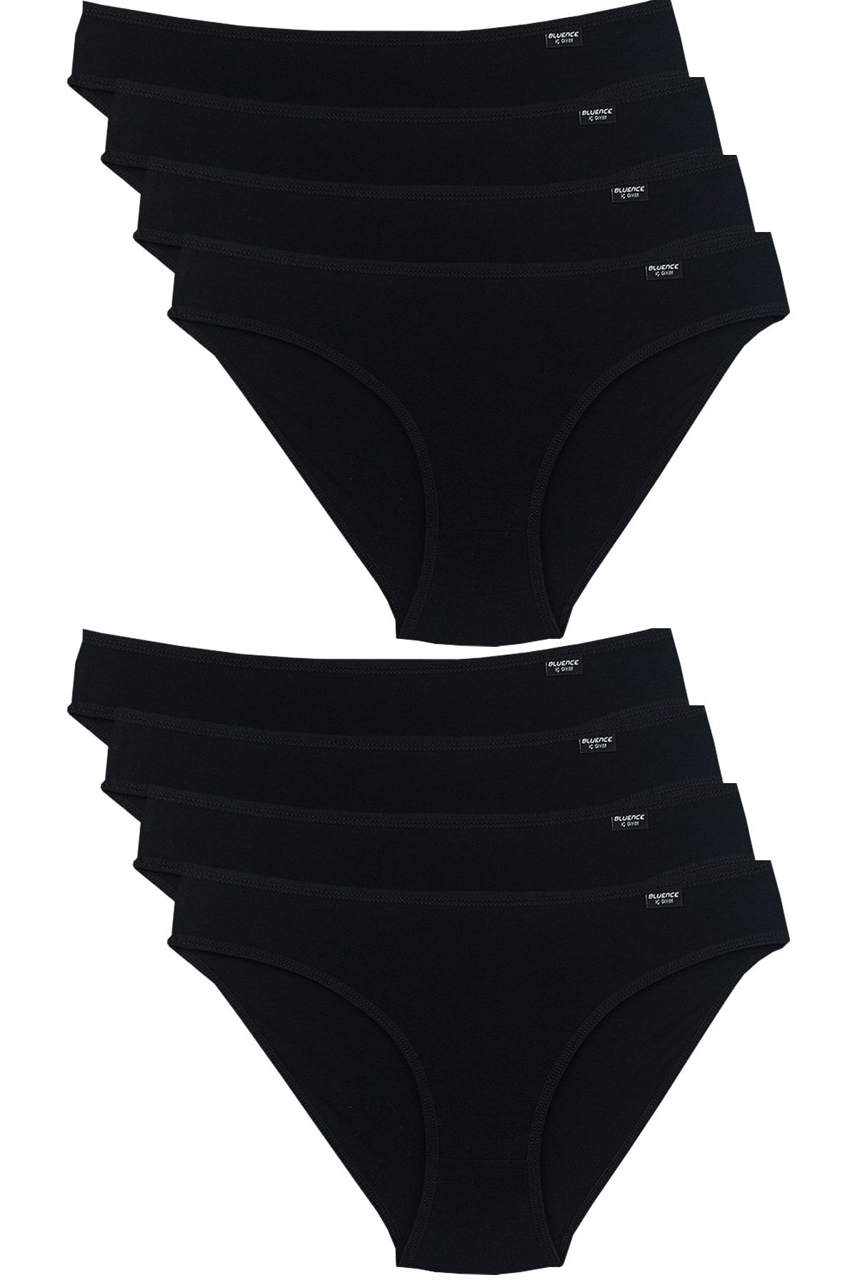 Bluence Büyük Beden Kadın Siyah 8'li Paket Likralı Slip Külot