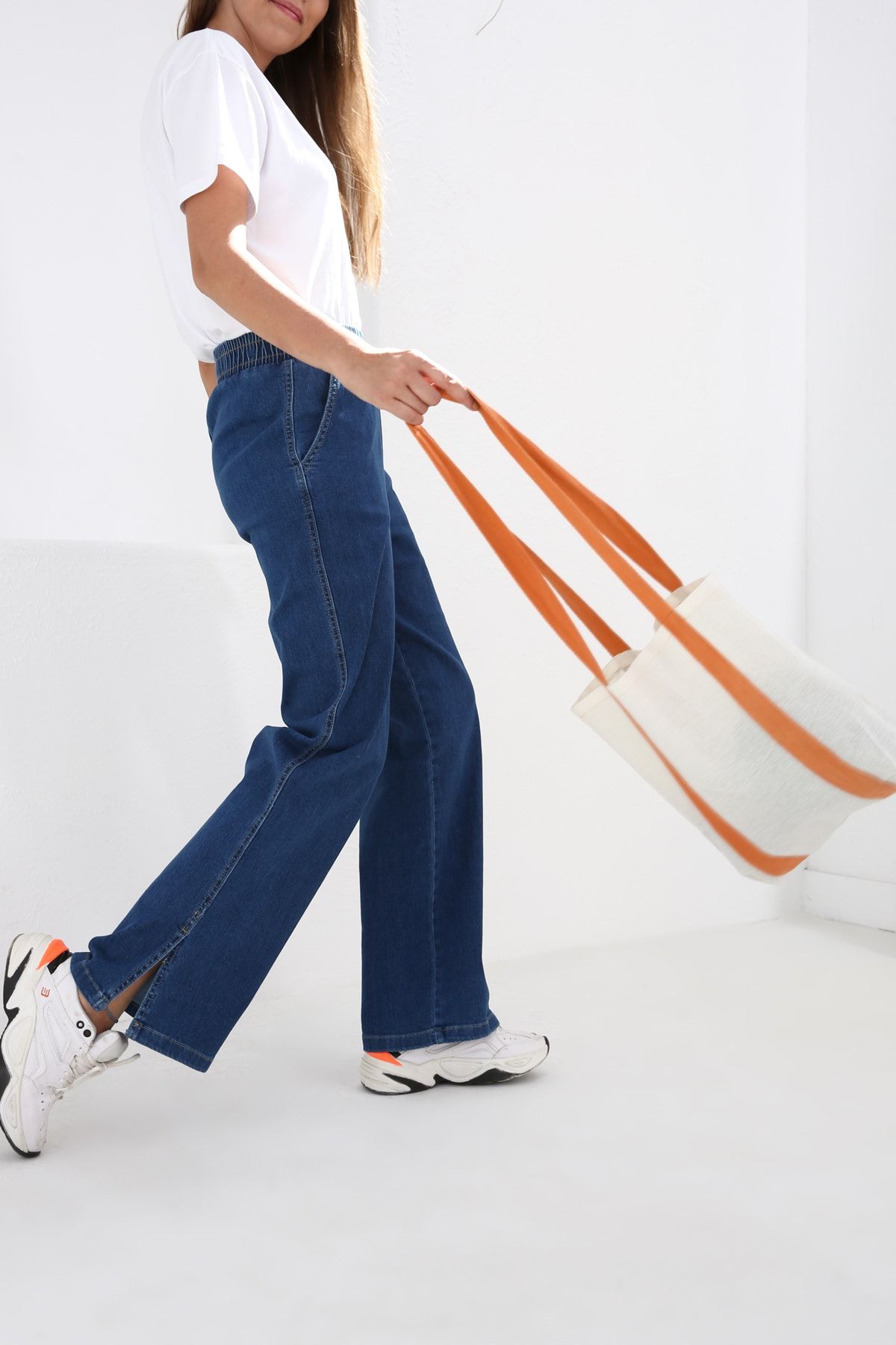 ALLDAY Mavi Beli Lastikli Paçası Yırtmaçlı Denim Pantolon