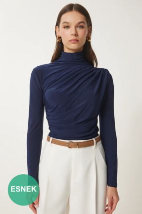 بلوز سندی با جزئیات چین دار LACİVERT LFF0001