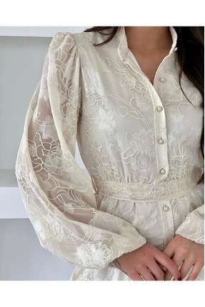 Valonlu Şerit Detaylı Kat Kat Elbise Image 1