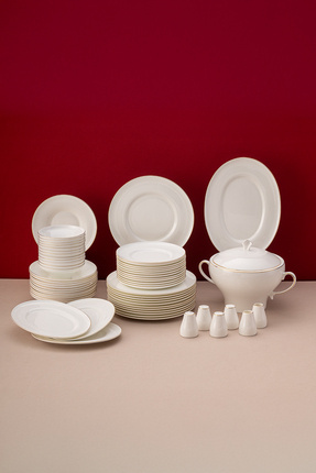 Alicia Fine Bone 60 Parça 12 Kişilik Yemek Takımı Yuvarlak Gold Image 0